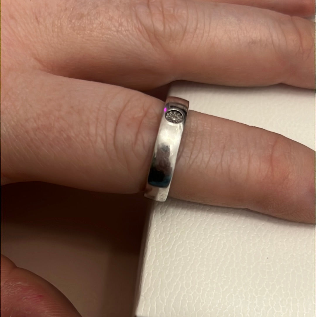 Sterling Silver Plain Thick Band Ring Size 54 Small Stone