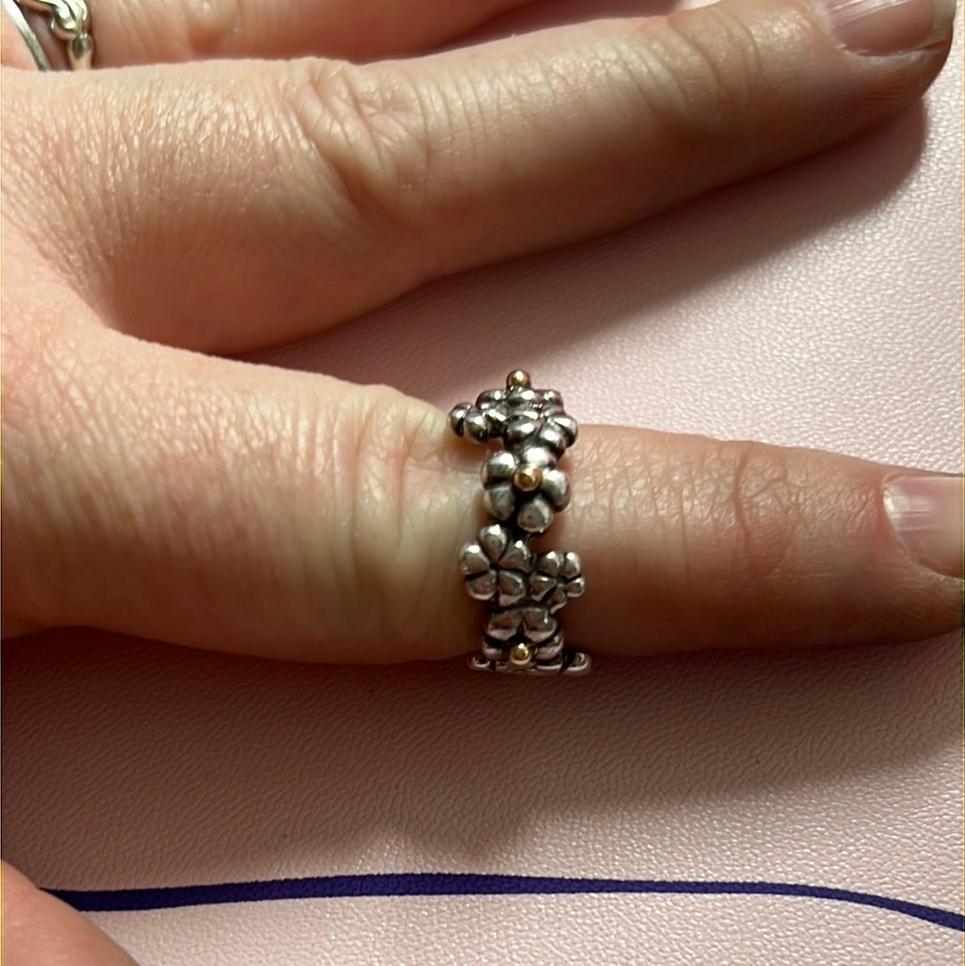 Genuine Pandora Two Tone Daisy Ring Size 53 HTF RETIRED
