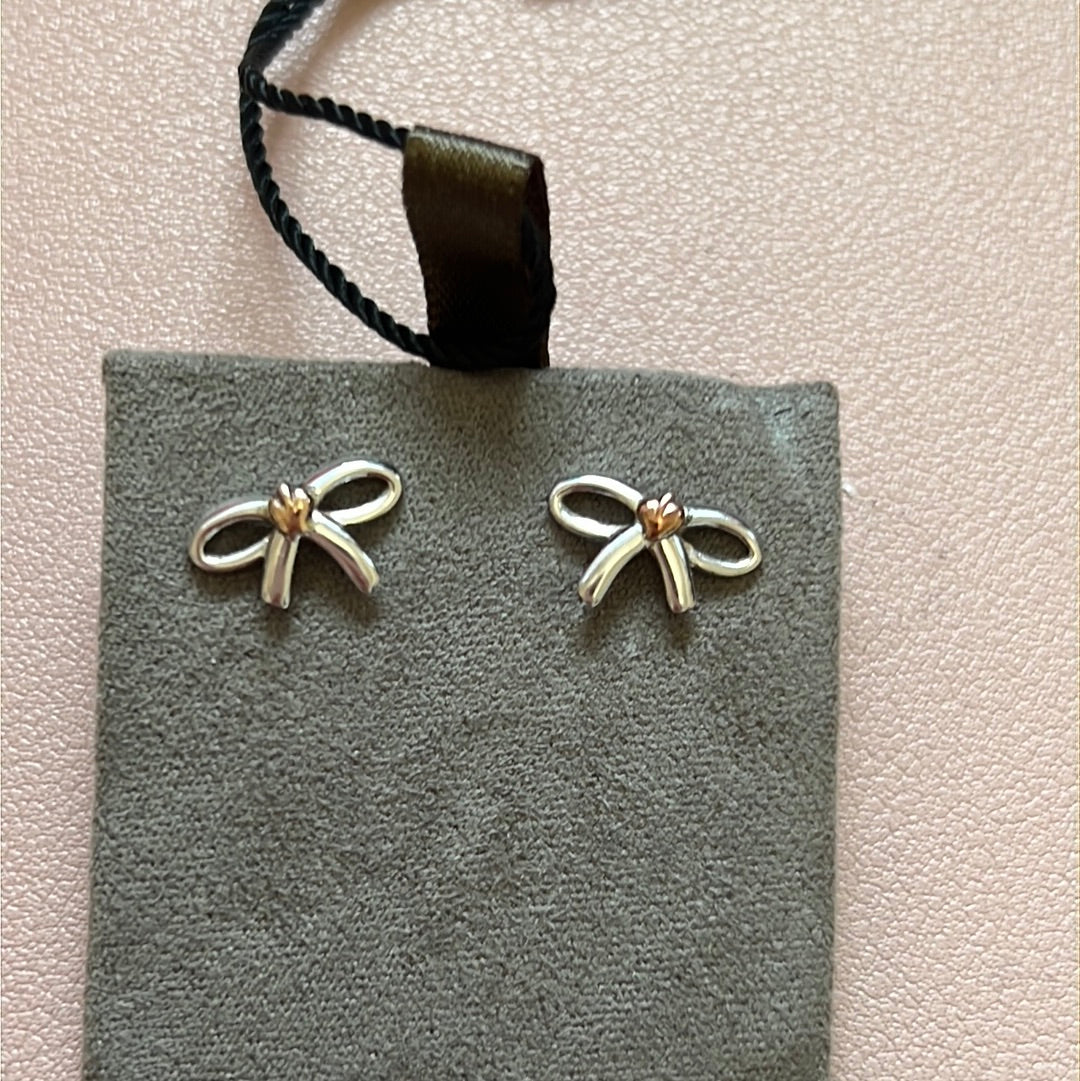 Genuine Glogau Sterling Silver and Rose Bow Earrings in Box