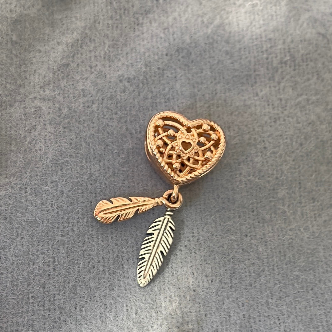 Genuine Pandora Rose Gold Dream Catcher 2 Feather Charm Follow Your Dreams Charm Dangle