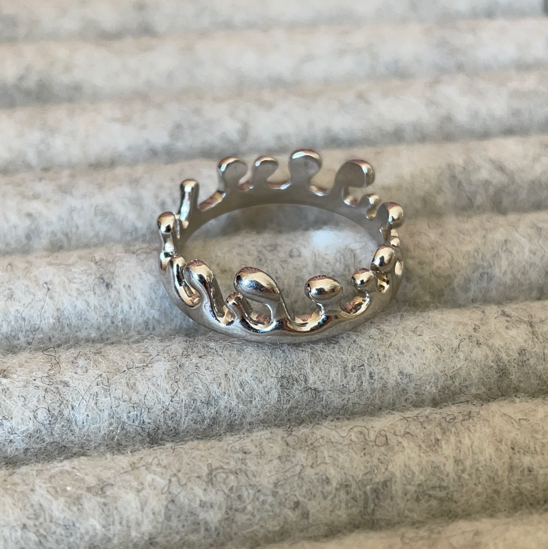 Genuine Lucy Q Designer Water/ Paint Sterling Silver Crown Ring Abstract Size 56