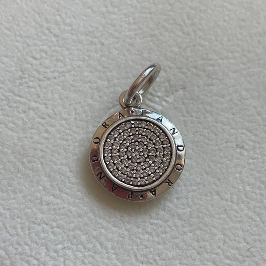 Genuine Pandora Signature Logo Pave Disc Clear Stone Pendant Necklace
