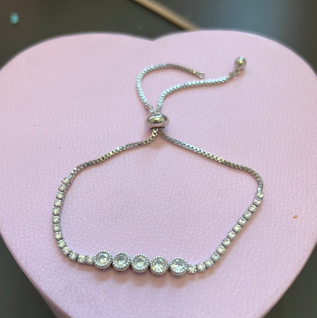 Sterling Silver Beautiful Pave CZ Slider Bracelet adjustable