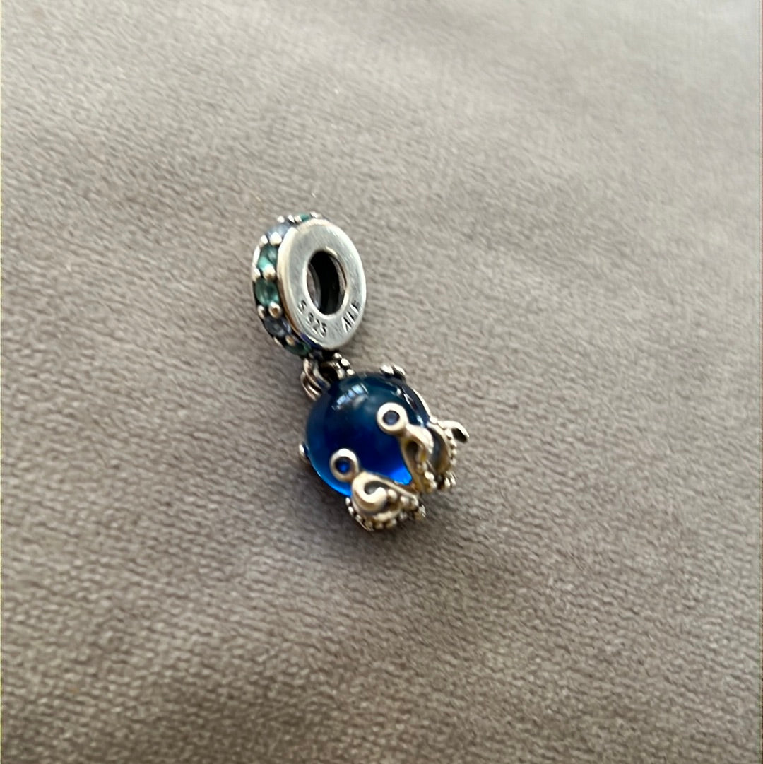 Genuine Pandora New Summer Ocean Murano Blue Octopus Charm
