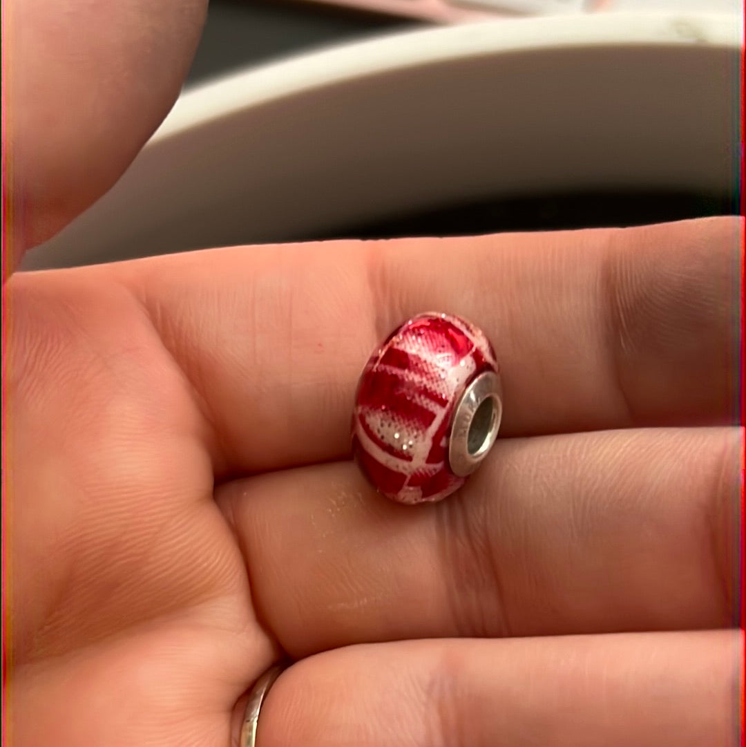 Genuine Italian Glass Murano Red White and Glitter Charm