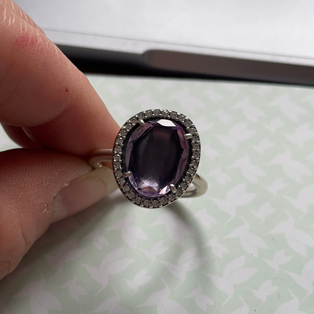 Genuine Pandora Rare and Retired Purple Stone Amethyst Pave Ring in Size 50 HTF