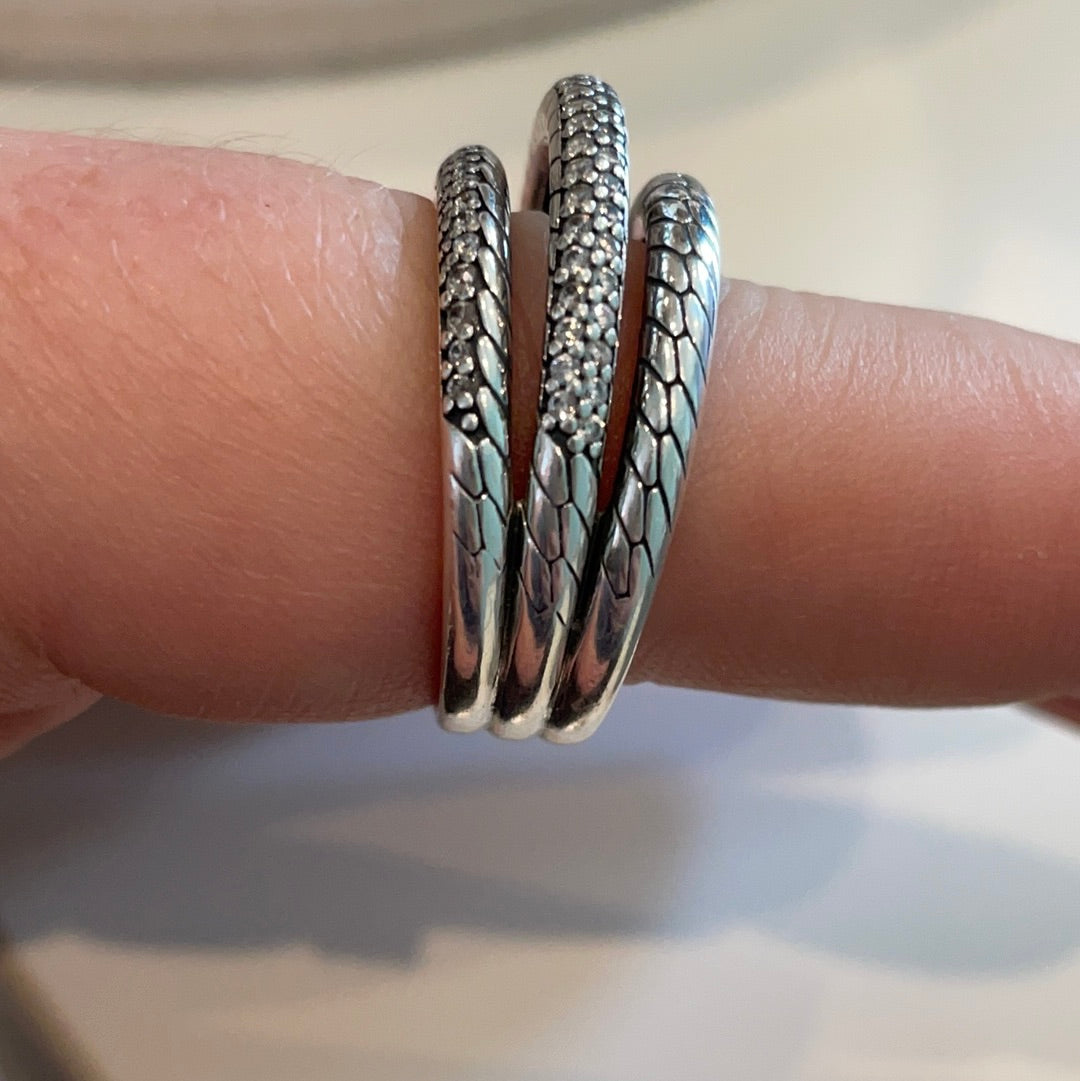 Genuine Pandora Pave Snake Chain Triple Ring Size 52