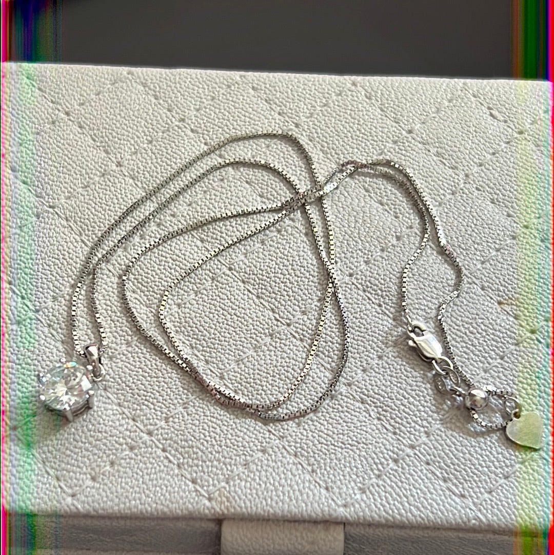 Italian Sterling Silver Pave CZ Circle 55cm Necklace Chain Adjustable