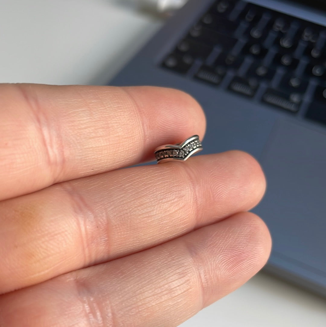 Genuine Pandora Clear Pave Wishbone Spacer Charm x2 / Shine Gold