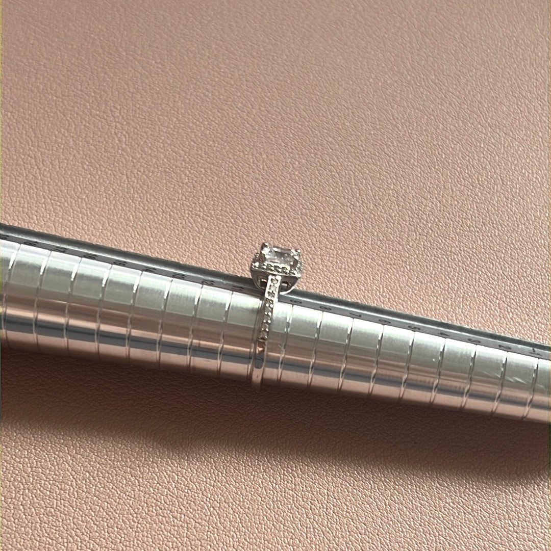 Sterling Silver Square Square CZ With Half Pave Band Ring Size 50