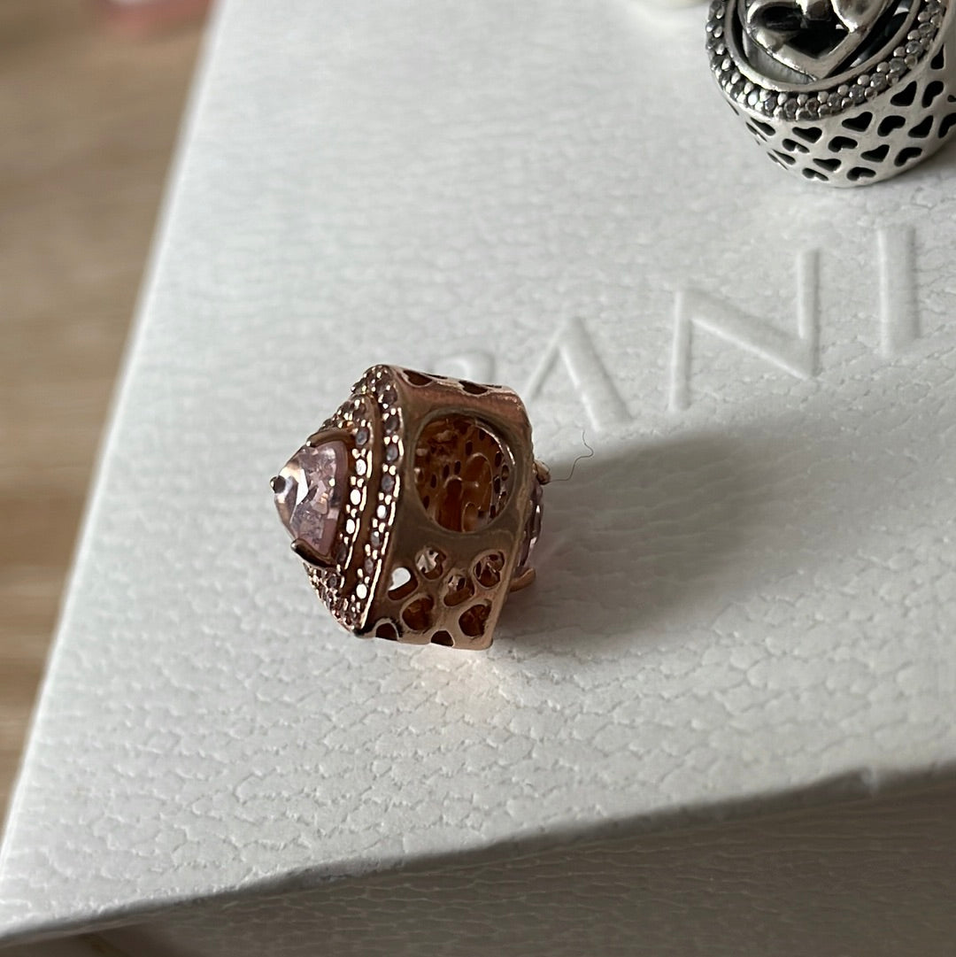Genuine Pandora Rose Gold Pave Levelled Heart Charm