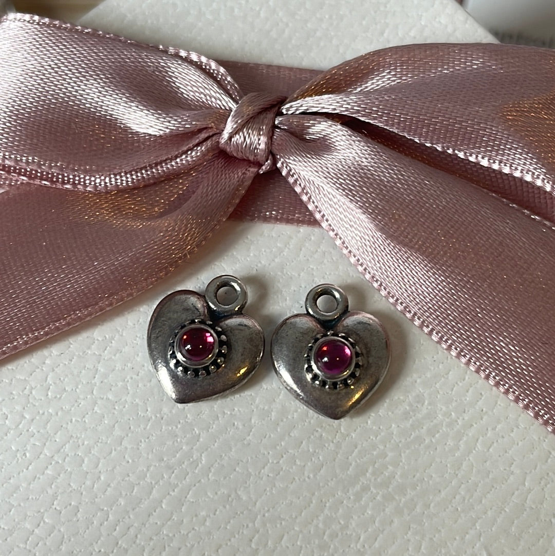 Genuine Pandora Rare Rhodolite Pink Heart Compose Earrings Charms