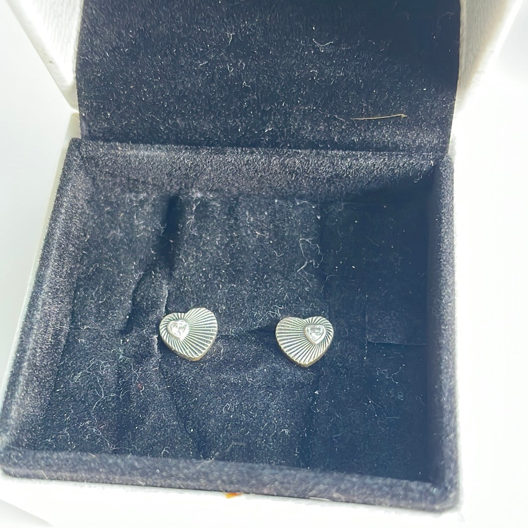 Genuine Pandora Fan of Love Pave Heart Earrings