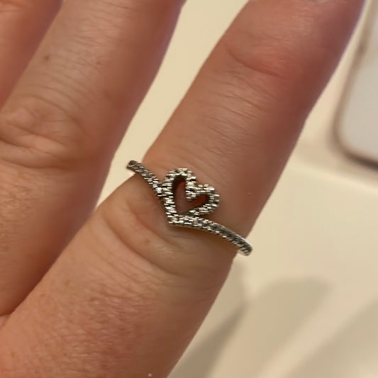 Genuine Pandora Pave Hand Drawn Heart Openwork Ring 56