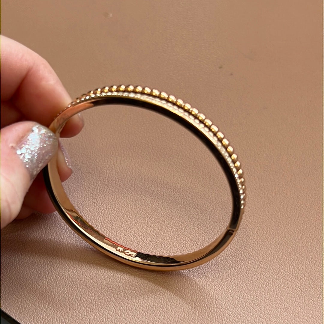 Genuine Swarovski Pave Crystal Rose Gold Beaded Line Hinged Bangle M