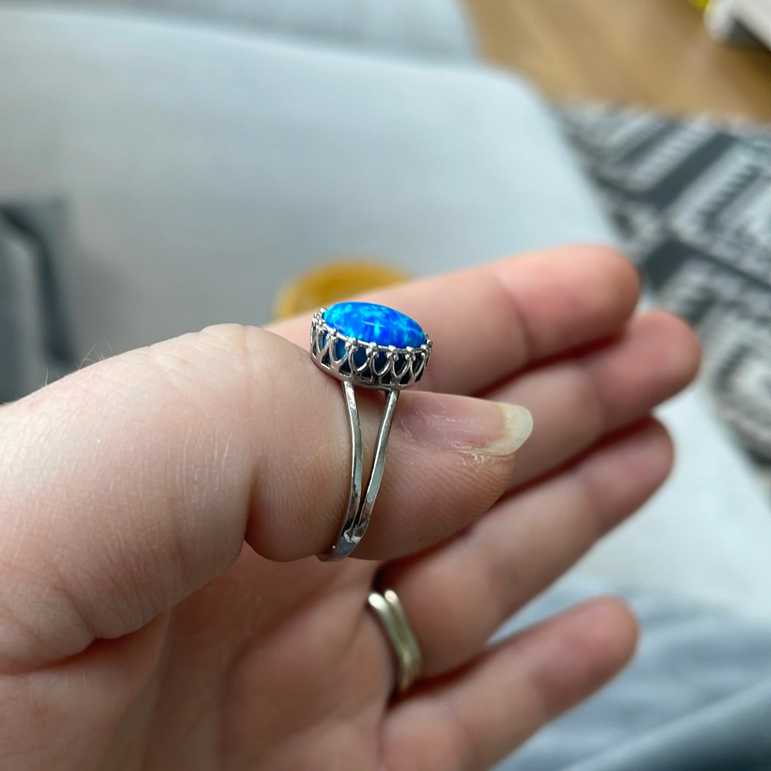Unbranded But Beautiful Blue Opal Ring with CZ in Size 56
