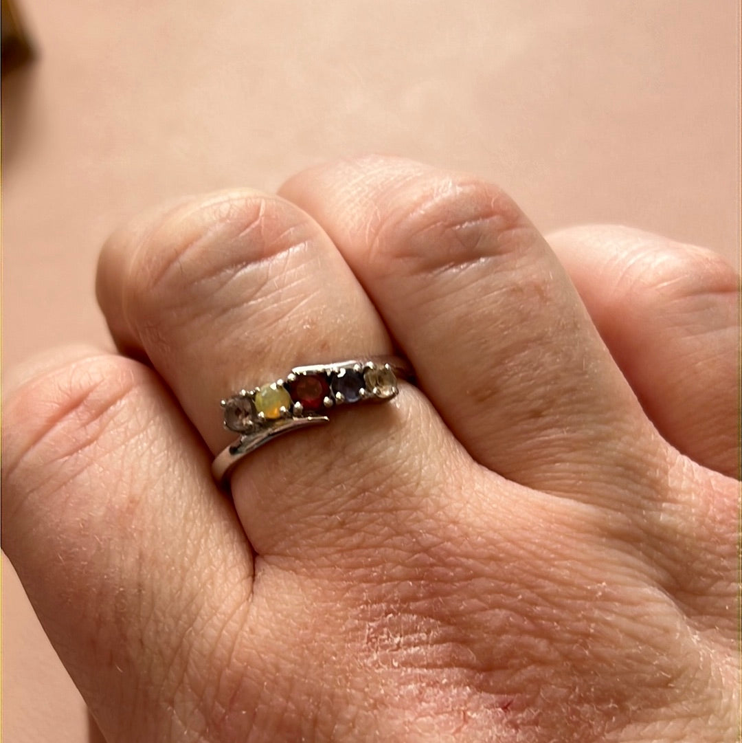 TGCC Sterling Silver Multi Coloured Gems Ring Size 58