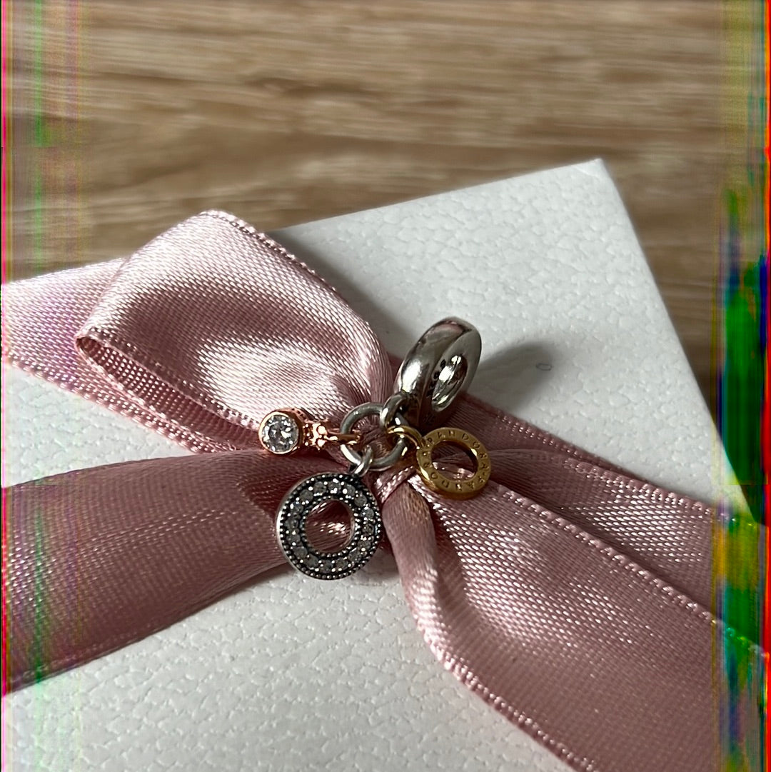 Genuine Pandora O Dangle Charm Tri Tone Triple Monogram