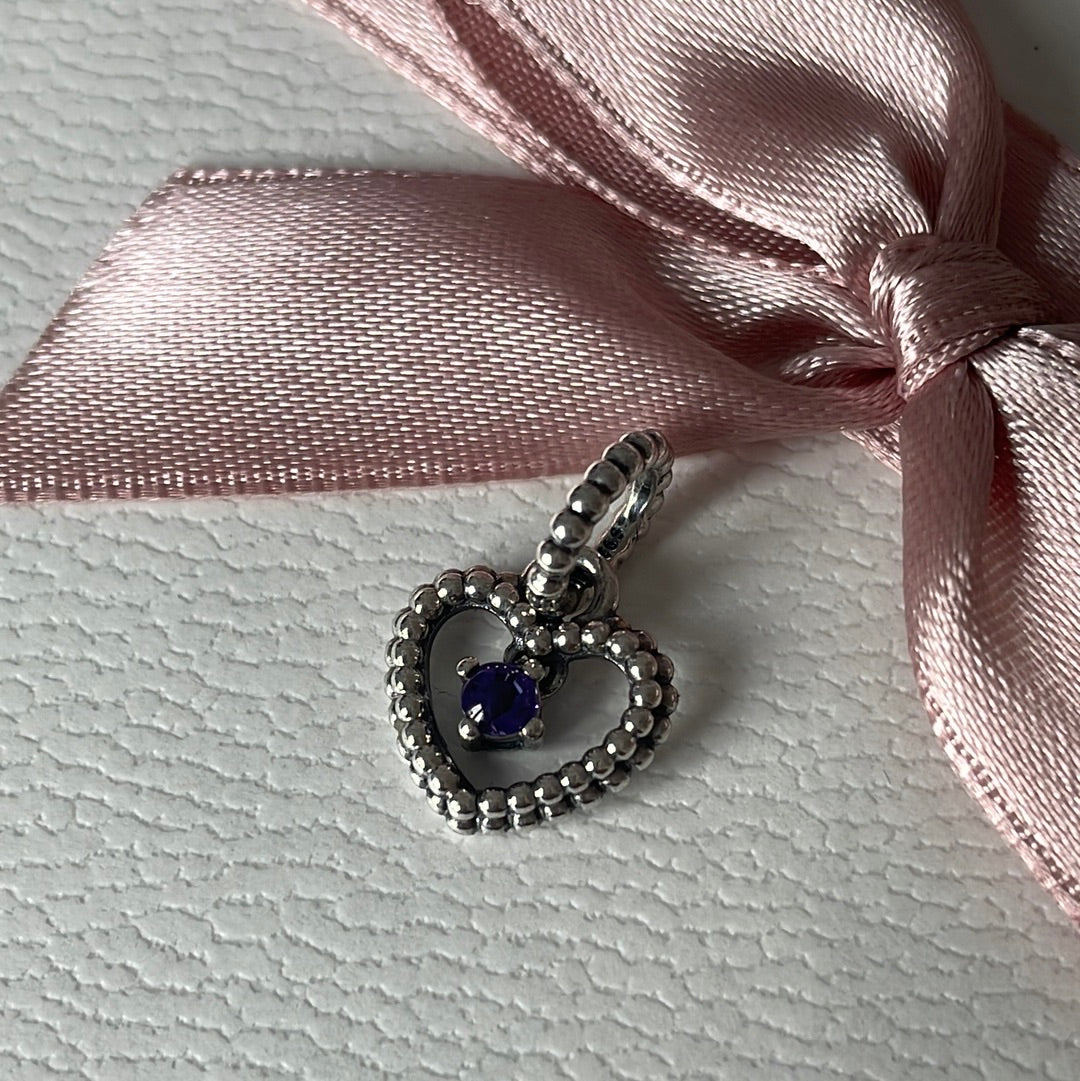 Genuine Pandora Amethyst Purple Stone Birthstone Beaded Heart Dangle