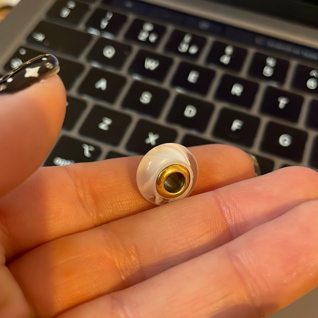 Genuine Pandora Gold Shine White Waves Murano Glass Charm