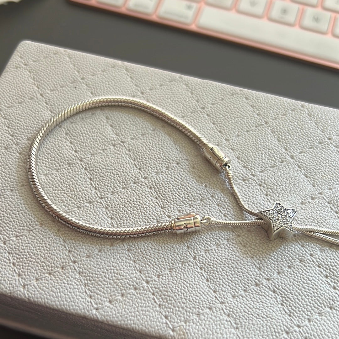 Genuine Pandora Pave Star Slider Tennis Bracelet Adjustable RARE