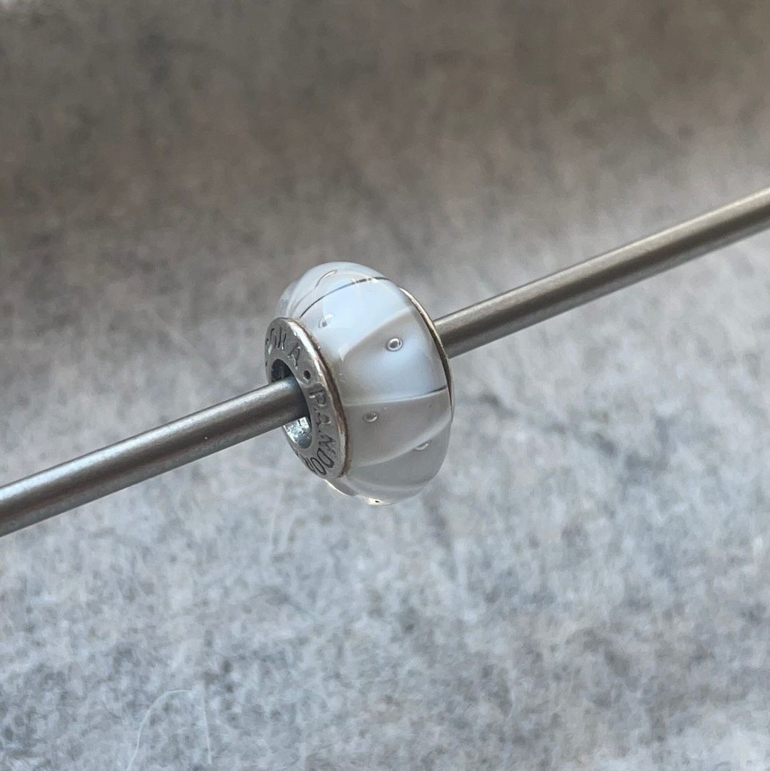 Genuine Pandora White Bubble and Triangle Glass Murano Charm
