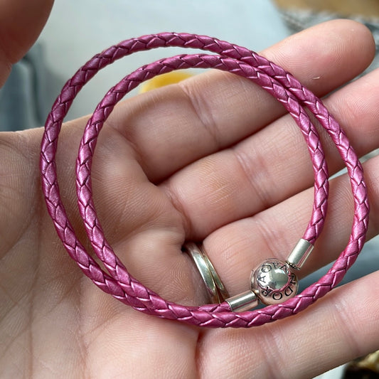 Genuine Pandora Double Wrap Leather in Metalic Pink Medium New Style