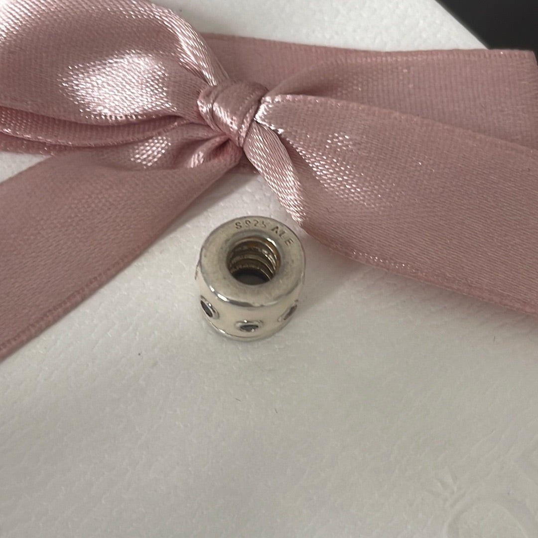 Genuine Pandora White Enamel Promise Black CZ Enamel Barrel charm With CZ Rare
