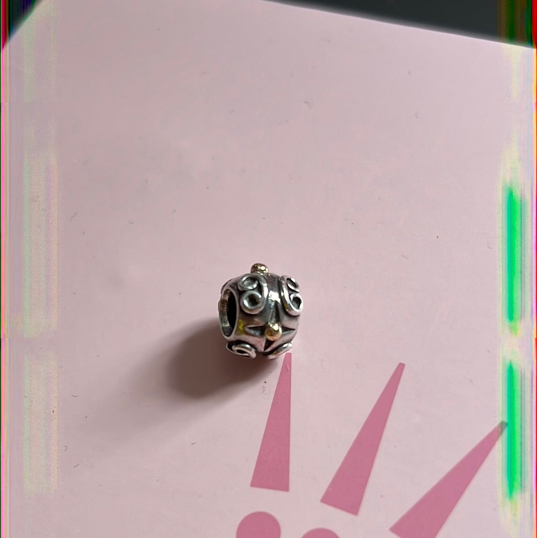 Genuine Pandora Two Tone Swirl Spiral and Abstract Victorian Cross Charm 14k Swirl