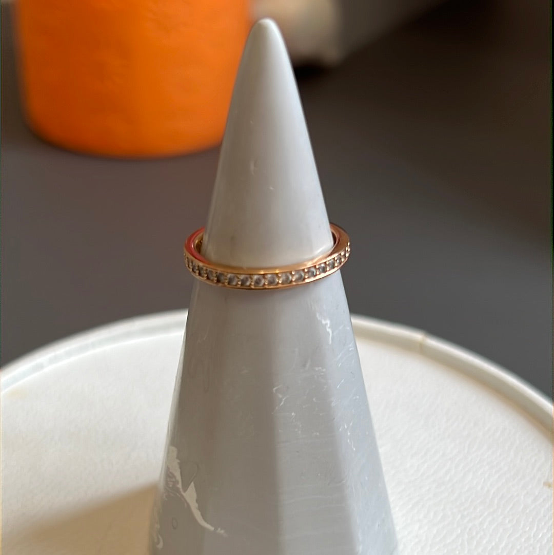 Sterling Silver Rose Gold Pave CZ Line Ring Size 58