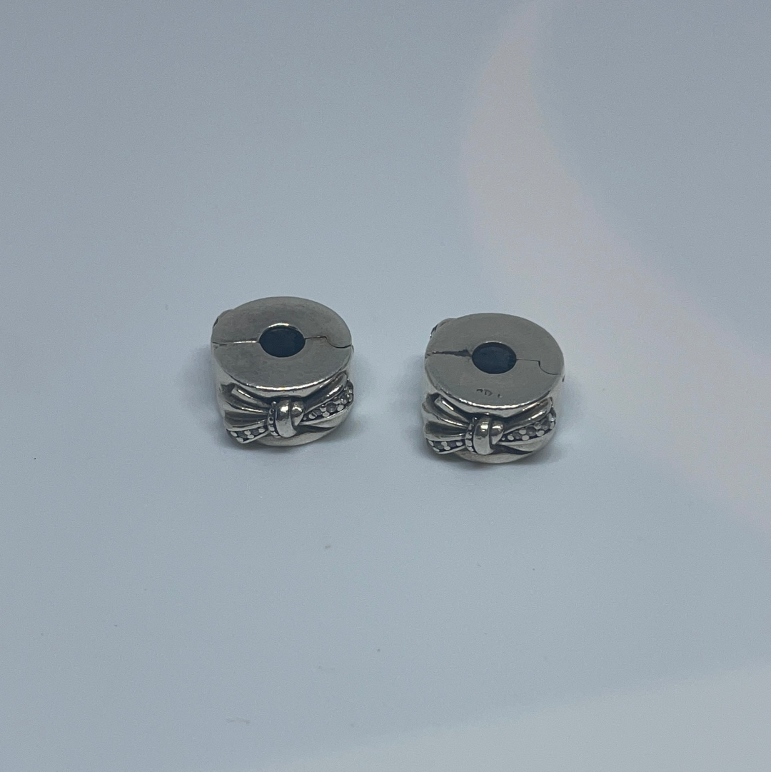 Genuine Pandora Bow Pave Clips Large SOLD AS A PAIR