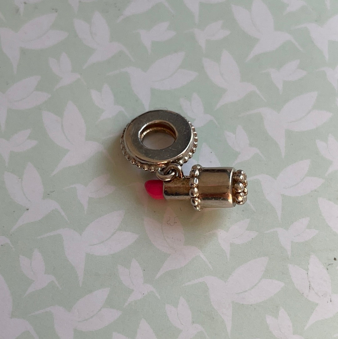 Genuine Chamilia Pink Enamel Lipstick Makeup Dangle Charm