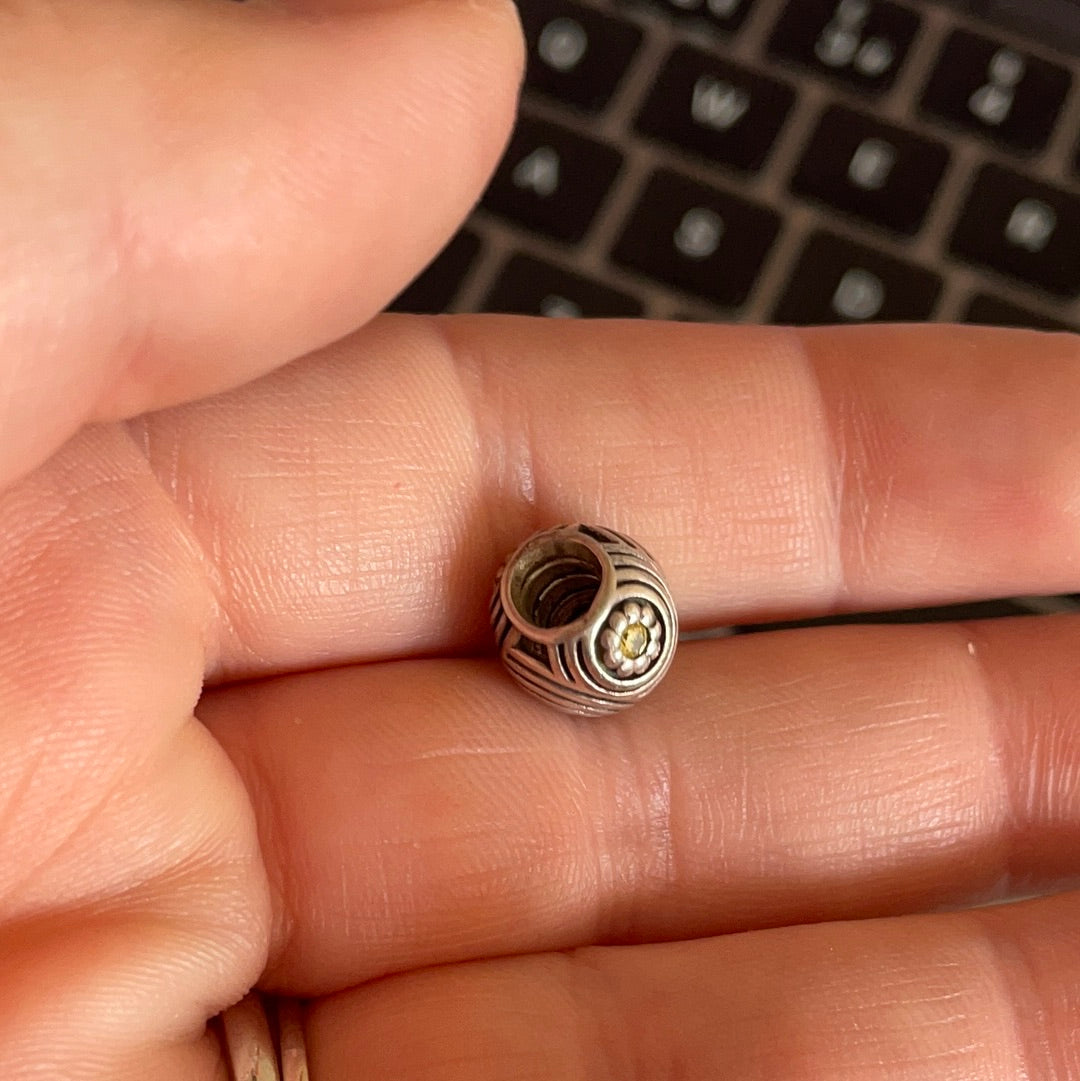 Genuine Pandora Line Oxidised Charm With Yellow Stone CZ