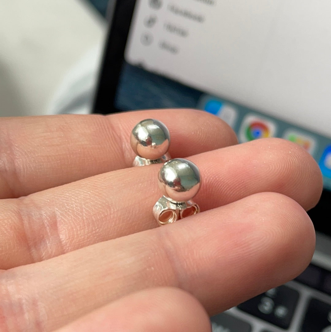 Genuine Pandora Plain String of Beads Ball Earrings Studs