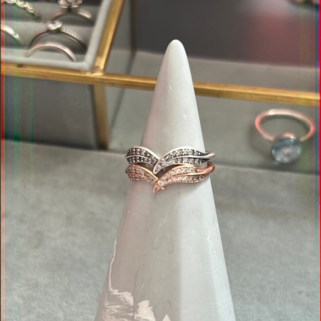 Genuine Pandora Sparkling Leaves Wishbone Stacker Pave Ring 60