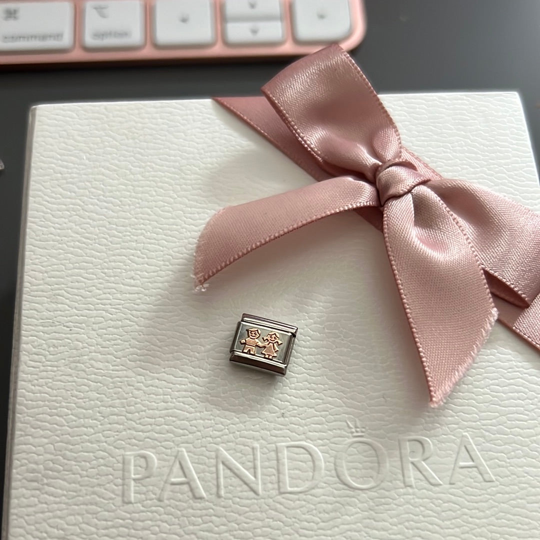 Genuine Nominations Silver Link Charm Rose Gold Accent Boy and Girl Baby Children