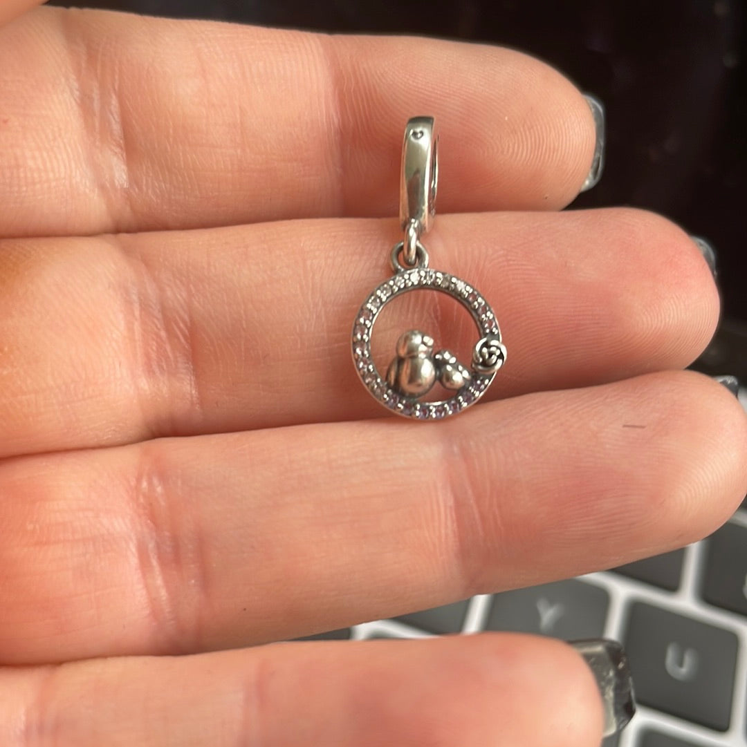 Genuine Pandora Mother and Baby Bird Pave Dangle