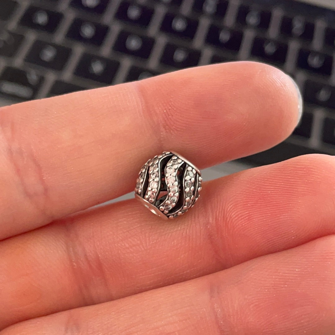 Genuine Pandora Swirl Pave Charm Openwork Ball Clear