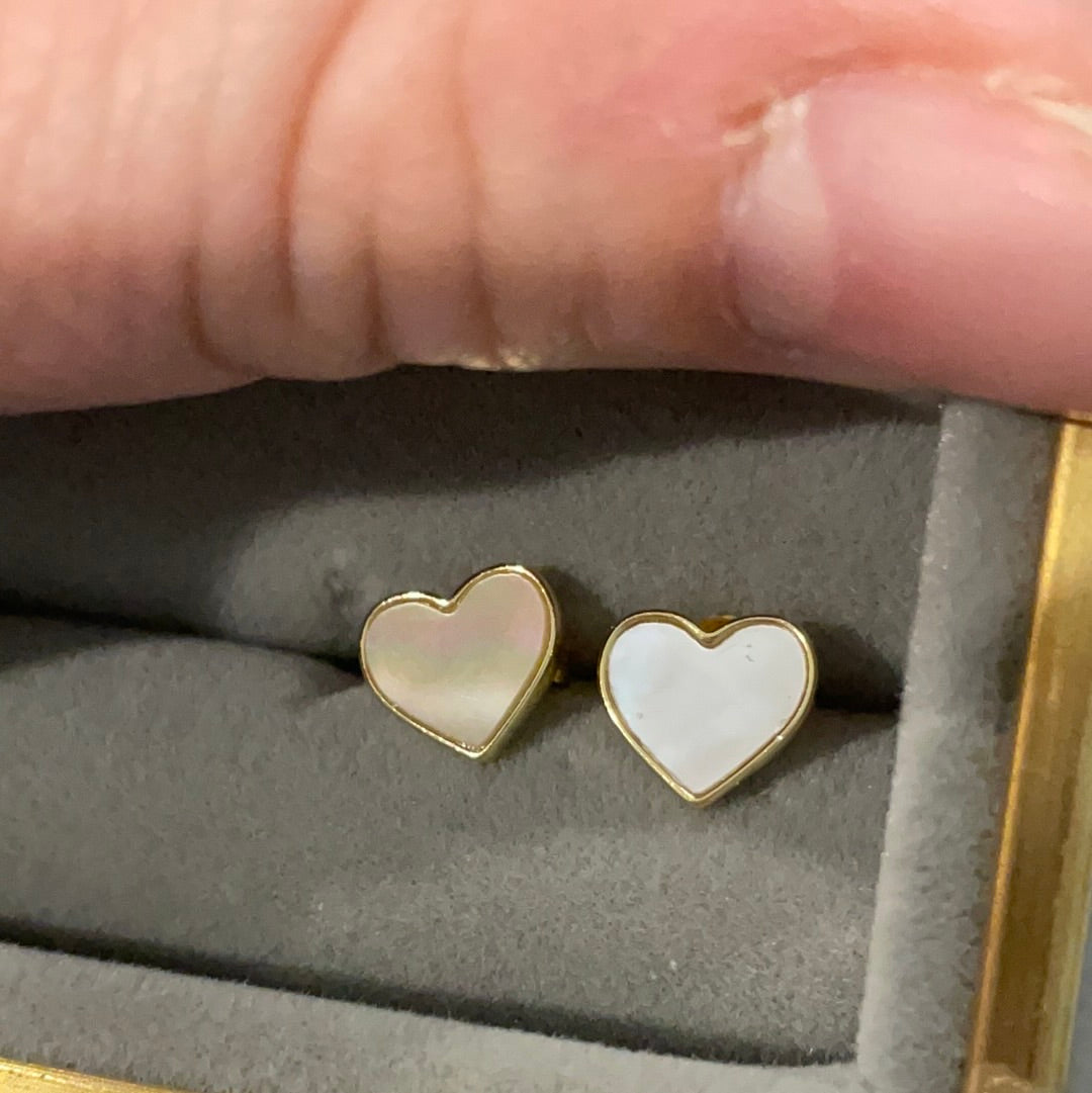 Brand New Two Tone Mother Of Pearl Heart Earrings
