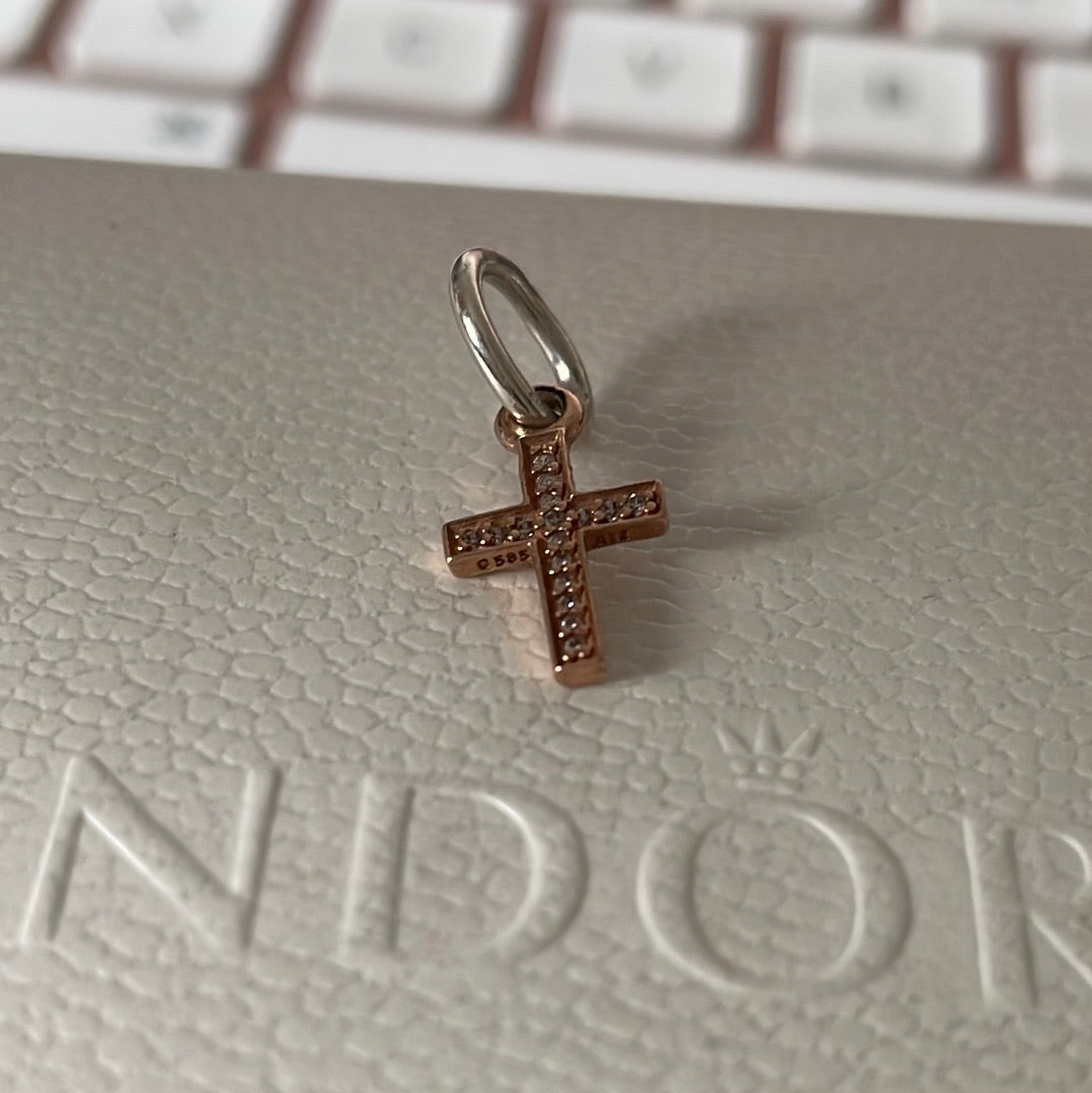 Genuine Pandora G585 Gold Pave Dangle Cross