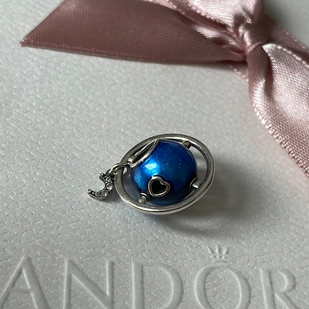 Genuine Pandora Planet of love Blue Enamel Pave Moon Dangle Exclusive charm
