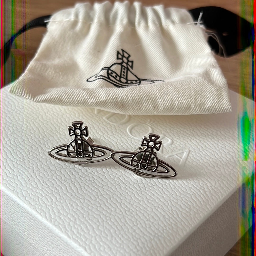 Genuine Vivienne Westwood Bas Relief Silver Tone Earrings