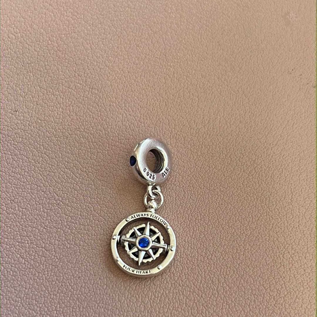 Genuine Pandora Spinning Compass Dangle Blue CZ Charm