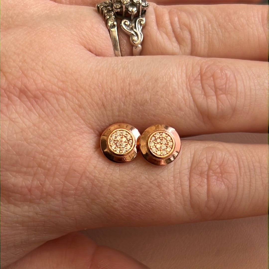 Sterling Silver Rose Gold Pave Circle Earrings