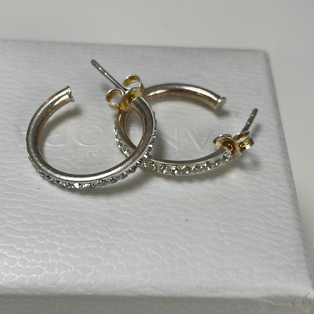 Sterling Silver Hoop Earrings Pave