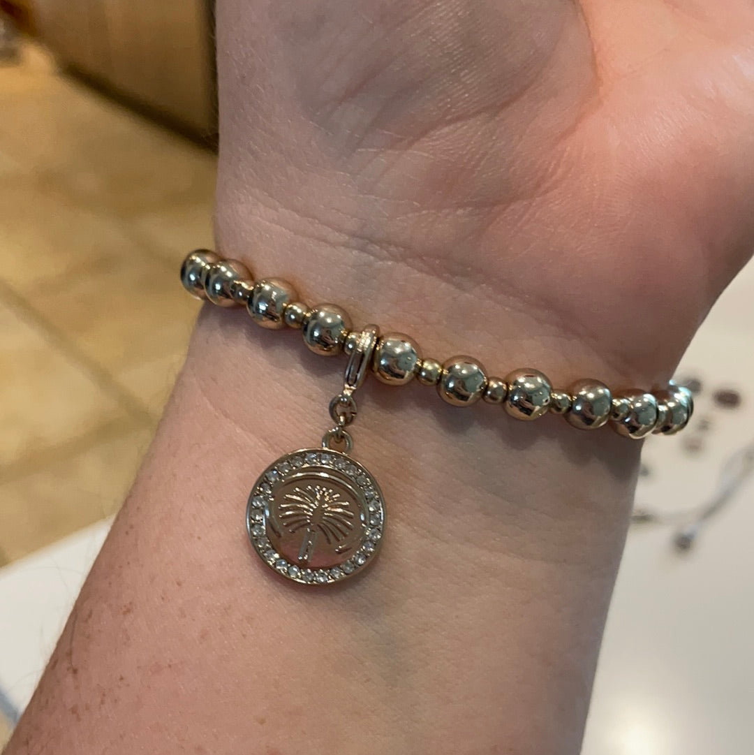 Brand New Sterling Silver Buckley of London Rose Gold Plated Beaded Bracelet With Palm tree Pave Charm Clip