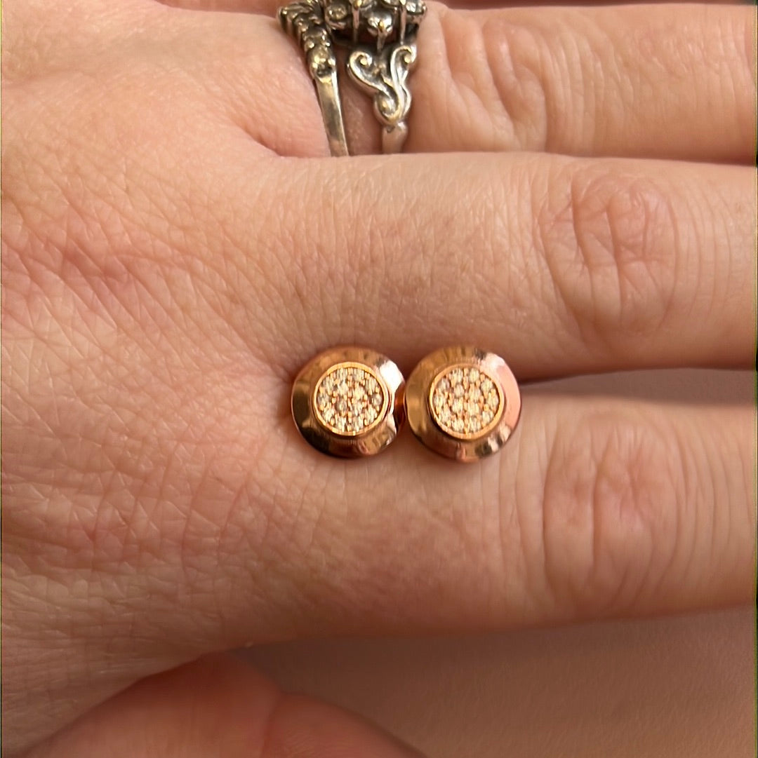 Sterling Silver Rose Gold Pave Circle Earrings