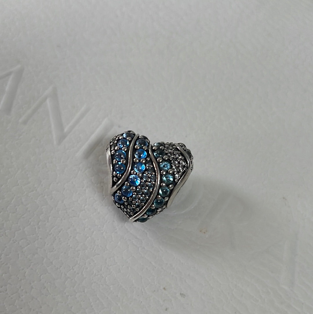 Genuine Pandora Blue and Clear Pave Sparkle Heart