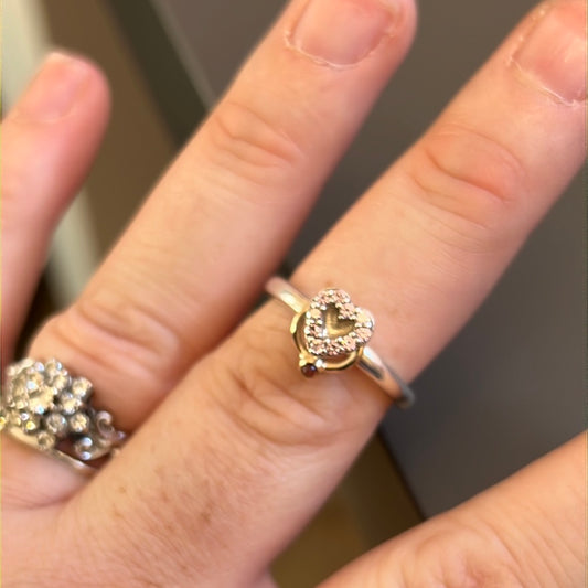 Genuine Pandora Rare HTF Two Tone Rhodolite Gold Hoop Pink CZ Heart Ring 56