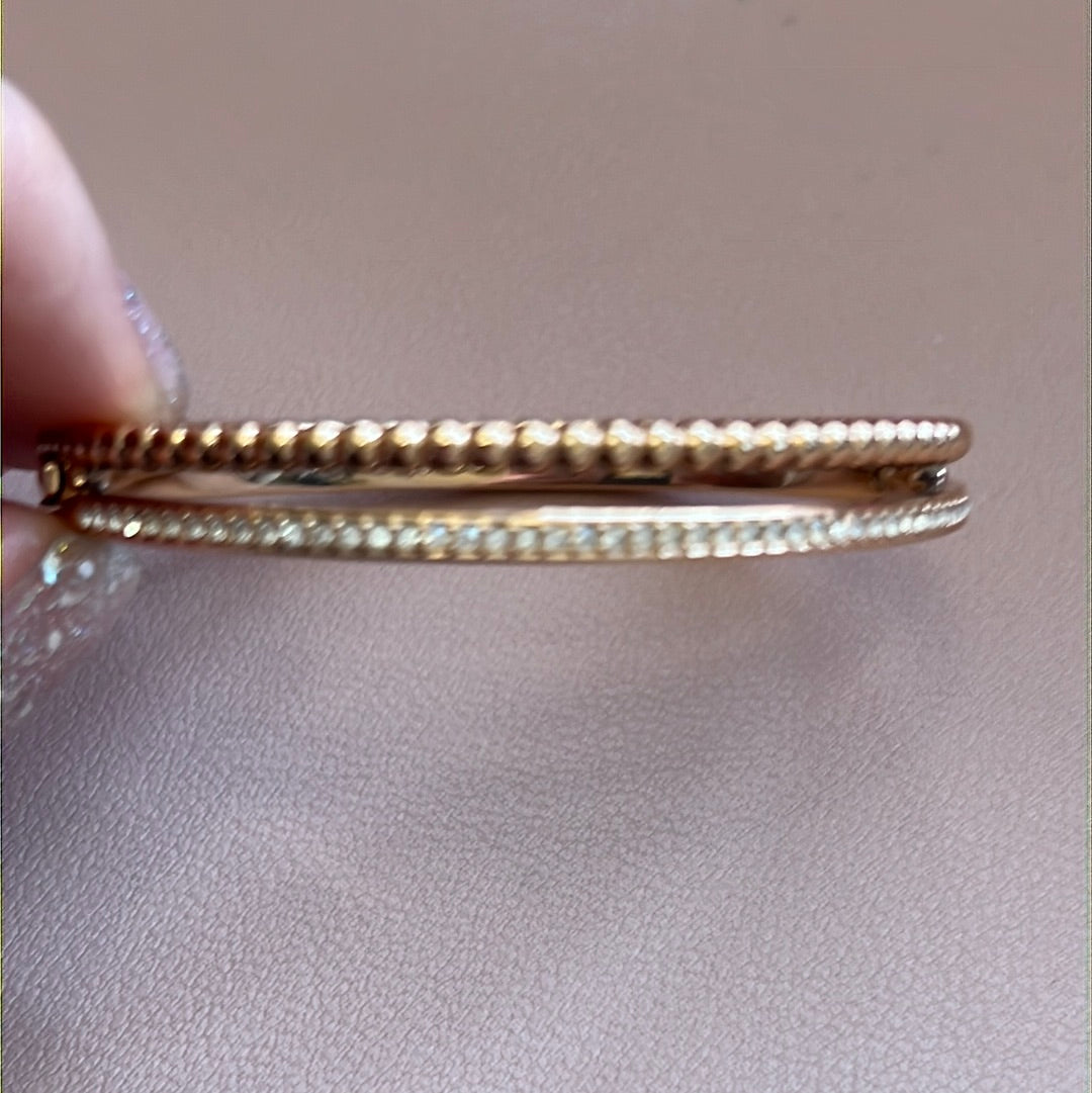 Genuine Swarovski Pave Crystal Rose Gold Beaded Line Hinged Bangle M